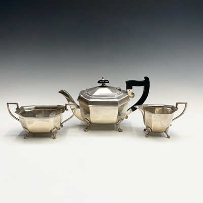 Lot 110 - A George VI silver three piece tea set by...