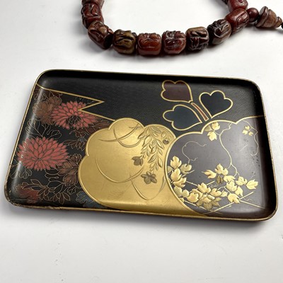 Lot 139 - A Japanese rectangular lacquered tray, with...