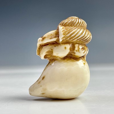 Lot 546 - A Japanese ivory netsuke of a snail on a...