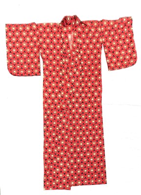 Lot 522 - A Japanese red cotton kimono and haori, 20th...