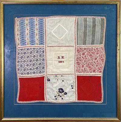 Lot 2819 - A framed Victorian textile with nine different...