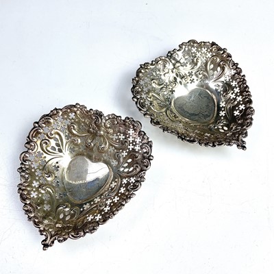 Lot 113 - A pair of sterling silver heart shaped bonbon...