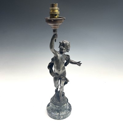 Lot 23 - After Auguste Moreau, a bronzed lamp, modelled...