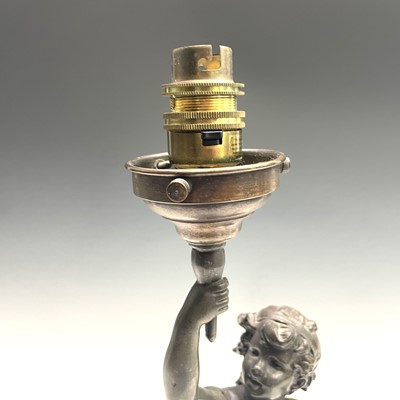 Lot 23 - After Auguste Moreau, a bronzed lamp, modelled...