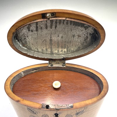 Lot 27 - A George III oval satinwood tea caddy, with...