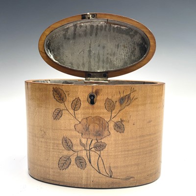 Lot 27 - A George III oval satinwood tea caddy, with...