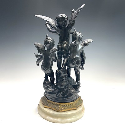 Lot 85 - After Rousseau, a bronzed metal group of three...