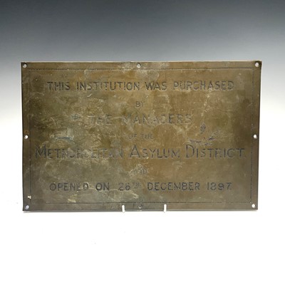 Lot 214 - A Victorian brass plaque, inscribed 'This...