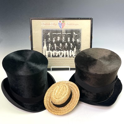 Lot 215 - Two Victorian top hats, together with a...