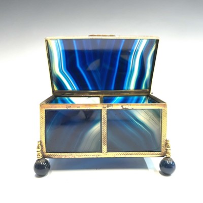 Lot 310 - A blue stained agate and gilt metal casket,...