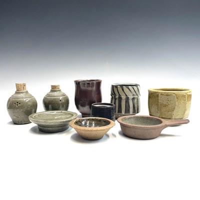 Lot 1035 - Three studio pottery yunomi, seal marks for...