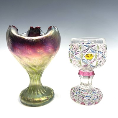 Lot 1039 - A Kralik iridescent glass vase, with deep red...