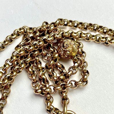Lot 695 - A 9ct gold belcher link long guard chain,...