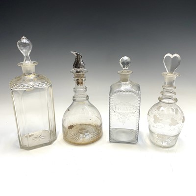 Lot 1049 - A George III glass triple ring neck decanter,...