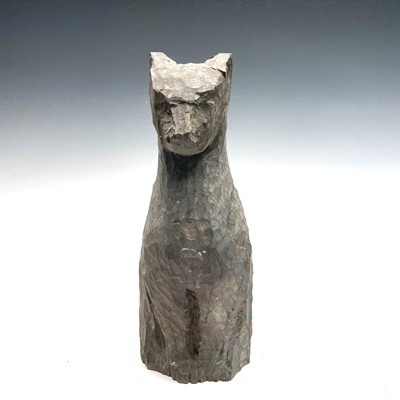 Lot 1484 - June Barrington-Ward Seated cat Wood carving H:...