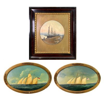 Lot 1454 - J.C.W. Tuck A pair of primitive oval oils of a...