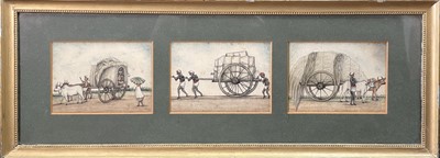 Lot 1049 - A framed set of three Indian watercolours,...