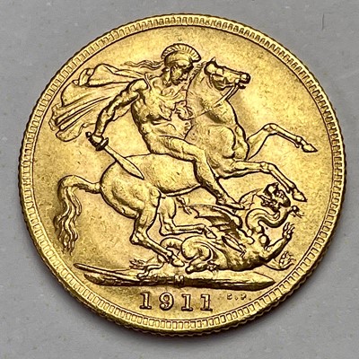 Lot 772 - 1911 full sovereign coin, Melbourne mint.