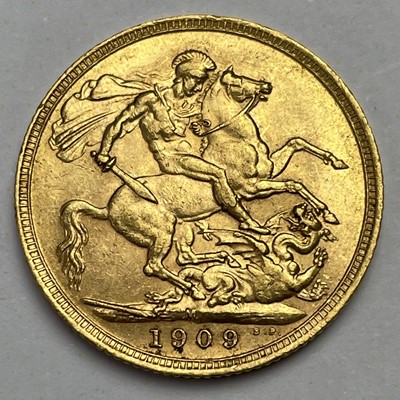 Lot 645 - 1909 full sovereign coin, Melbourne mint.