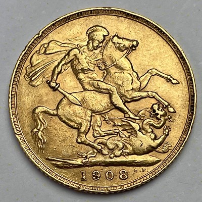 Lot 848 - 1908 full sovereign coin.