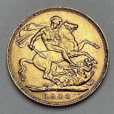 Lot 847 - 1908 full sovereign coin.