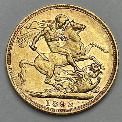 Lot 796 - Victoria 1893 full sovereign coin, jubilee...