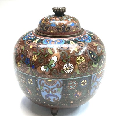 Lot 138 - Three Japanese cloisonne jars and covers,...