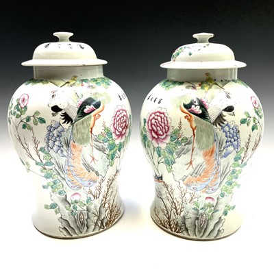 Lot 344 - A pair of large Chinese porcelain temple jars,...