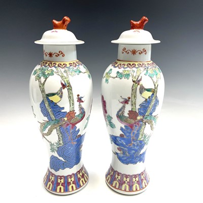 Lot 345 - A pair of Chinese porcelain baluster vases,...