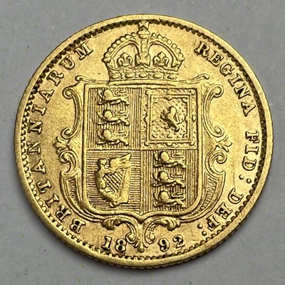 Lot 778 - Victoria 1892 jubilee bust half sovereign coin.