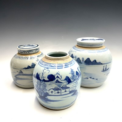 Lot 348 - Three Chinese blue and white ginger jars, 19th...