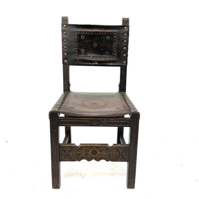 Lot 3132 - A 17th century style carved walnut and leather...