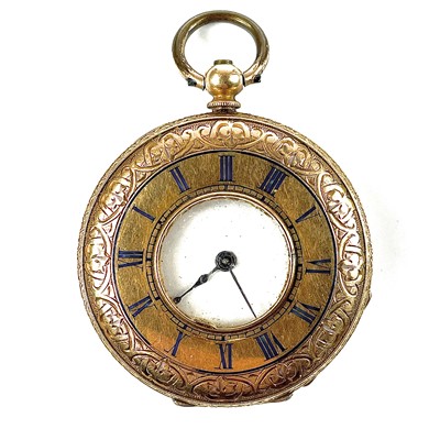 Lot 431 - A 14k half hunter fob pocket watch, the 34mm...