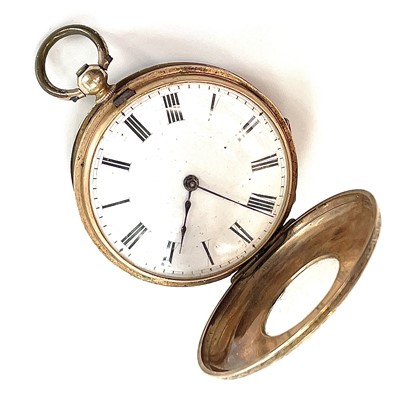 Lot 431 - A 14k half hunter fob pocket watch, the 34mm...