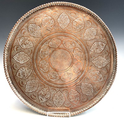 Lot 1047 - An Islamic copper tray, 19th century, signed,...