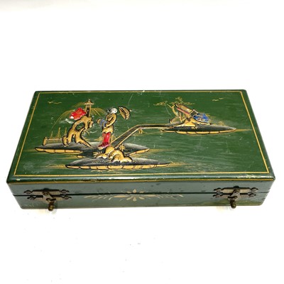 Lot 366 - A chinoiserie lacquered games box, early-mid...