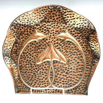 Lot 228 - A Newlyn copper circular tray, with planished...