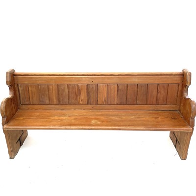 Lot 3196 - A Victorian pitch pine pew, with panelled back...