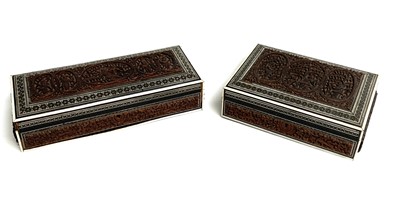 Lot 1050 - Two Anglo Indian sandalwood and sadeli work...