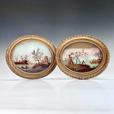 Lot 1584 - A pair of early 19th oval reverse paintings on...