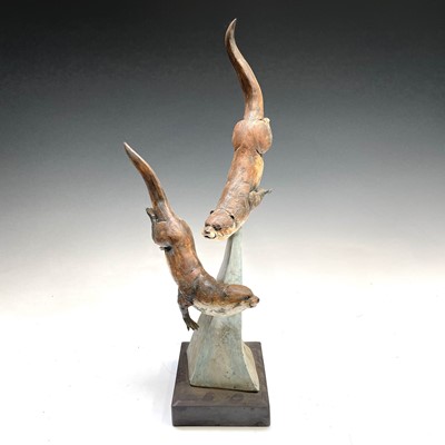 Lot 1595 - David COOKE (1970) Ceramic otters Initialled