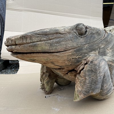Lot 606 - An elm large carving of a toad, length 76cm.