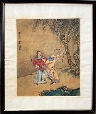 Lot 40 - Thirteen Chinese paintings on woven silk,...