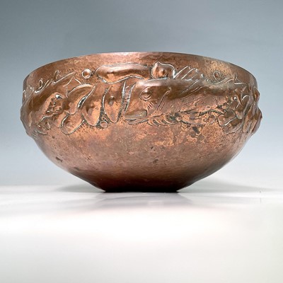 Lot 1 - A Newlyn copper rose bowl, the planished...