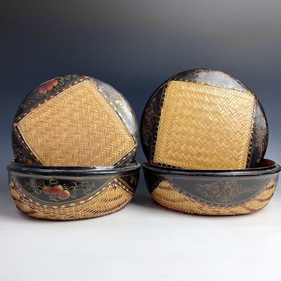 Lot 451 - Two Japanese black laquer and reeded sewing...