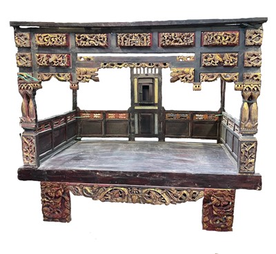 Lot 488 - An impressive large Chinese carved wood opium...