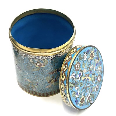 Lot 494 - A pair of Chinese cloisonne cylindrical jars...