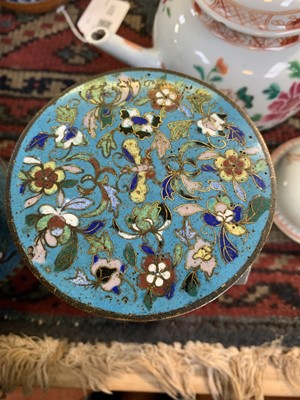 Lot 494 - A pair of Chinese cloisonne cylindrical jars...