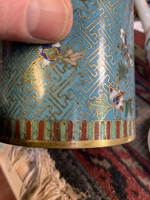 Lot 494 - A pair of Chinese cloisonne cylindrical jars...