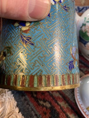 Lot 494 - A pair of Chinese cloisonne cylindrical jars...